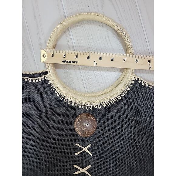 Cappelli Straworld Purse Black Lg Woven Straw Boho Hobo Coastal Resort Cruise - Picture 16 of 16